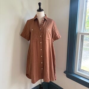 Everlane The‎ Daytripper Linen Dress Women's XS Carob Brown Button Up Oversized